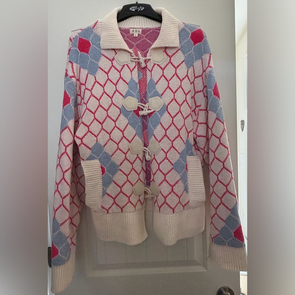 POL Pink and White Knit Sweater
